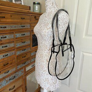 Clear Round Shoulder Bag /Tote Bag- W/ Black Accents/Straps & Pocket - NWT